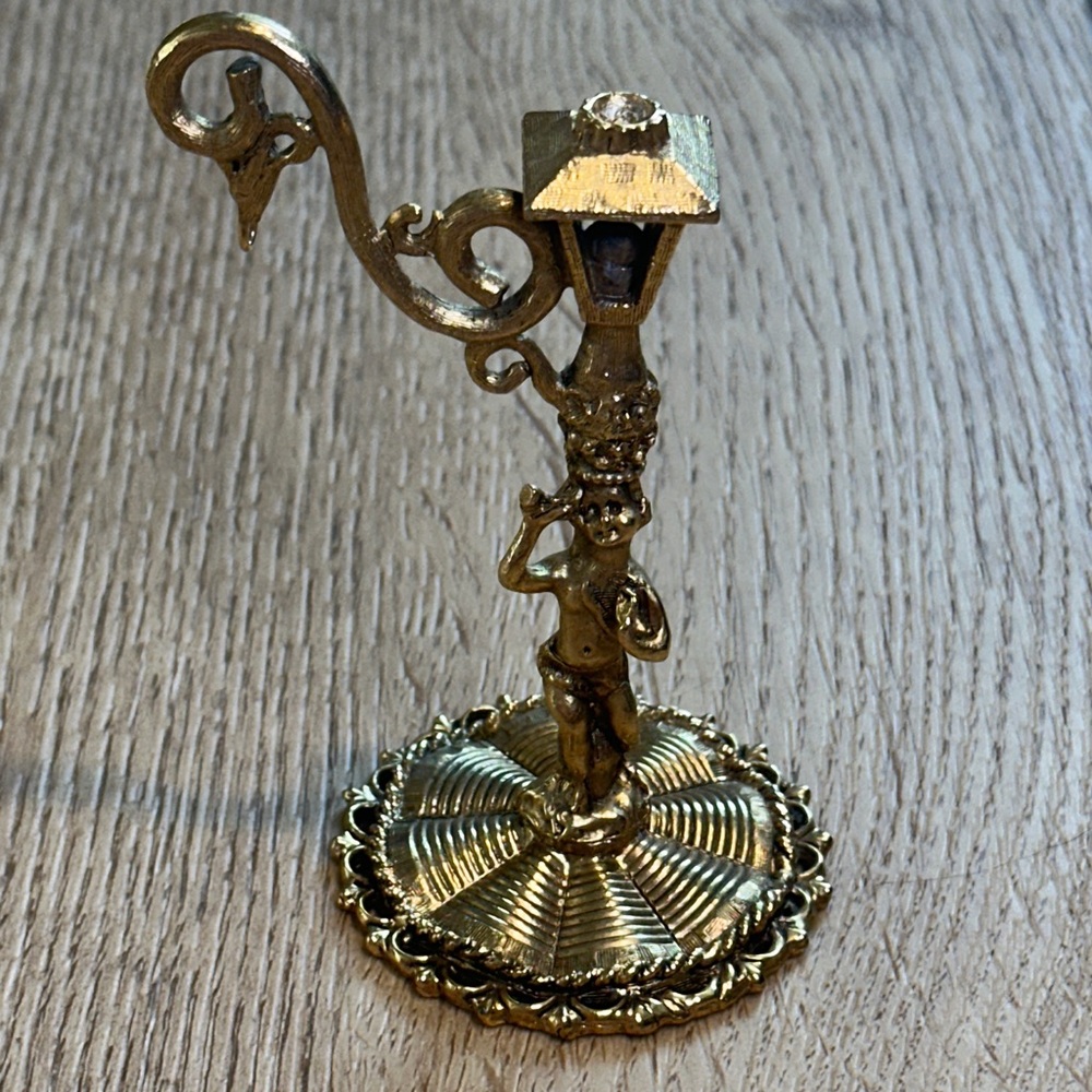 Vintage Gilt Bronze Pocket Watch Stand in Lamppost Form